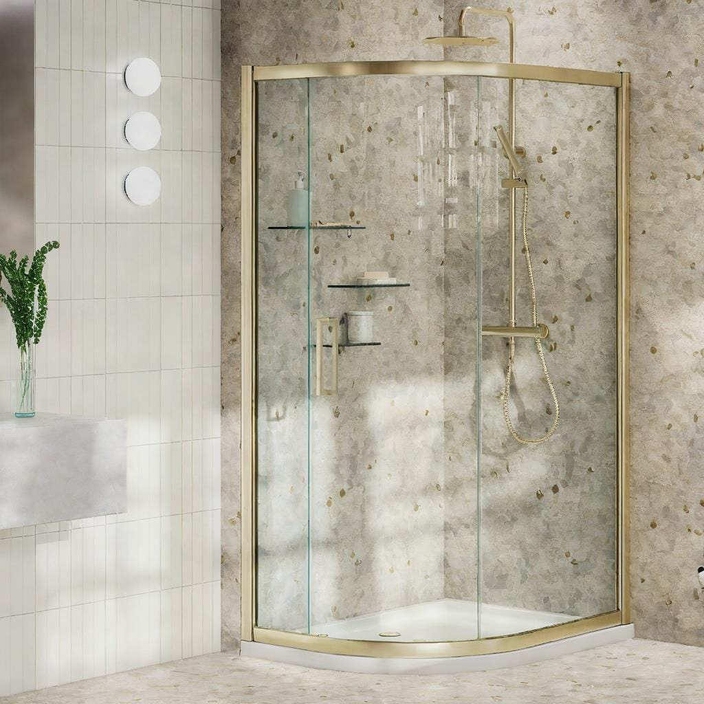 Aquarius Bathrooms Quadrant Shower Enclosure Brushed Brass / 1200mm x 800mm Aquarius Pluvia 8mm Quadrant Single Sliding Shower Door
