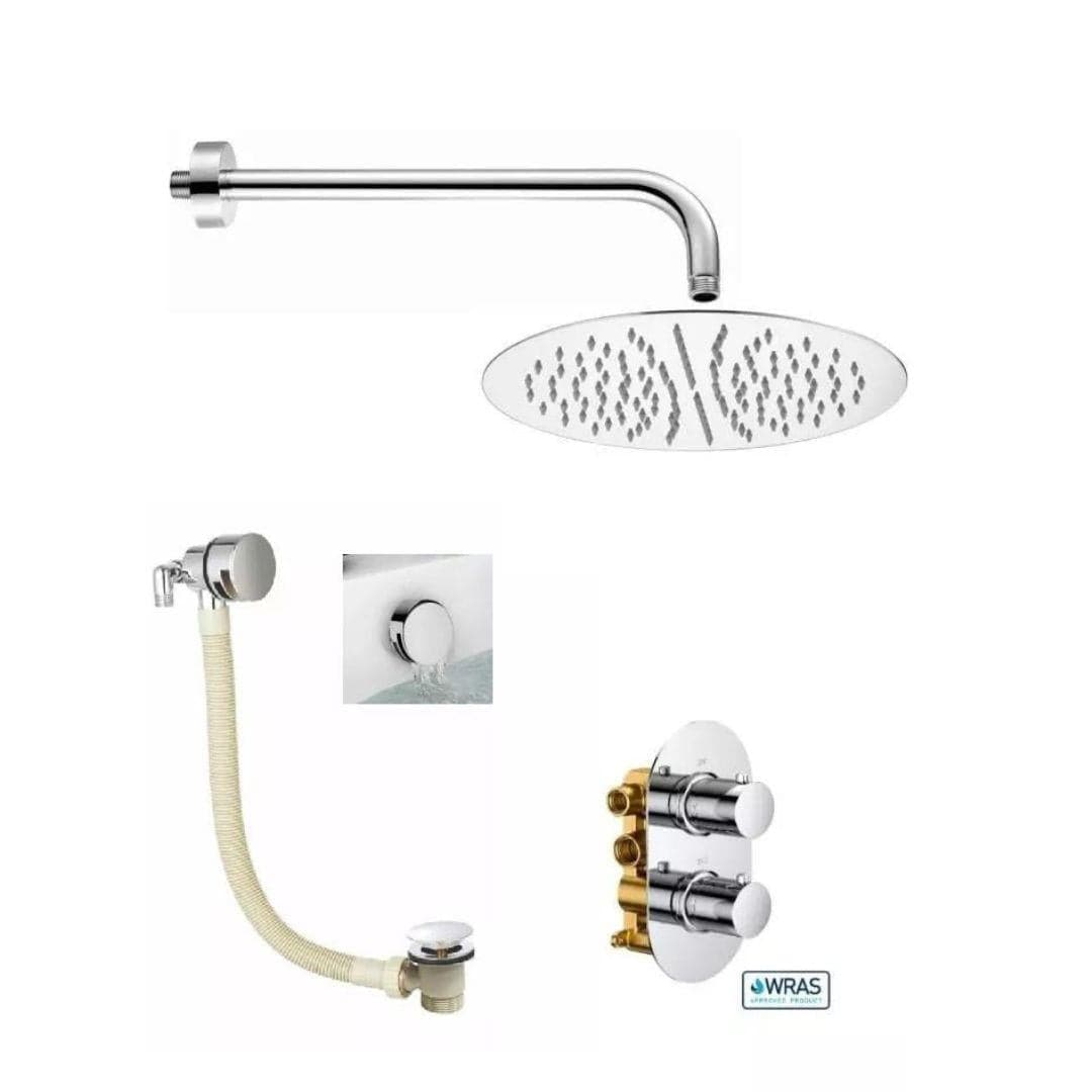 Aquarius Bathrooms Concealed Shower Set Chrome Aquarius RainLux Round 2 Outlet Overflow Filler Shower Bundle