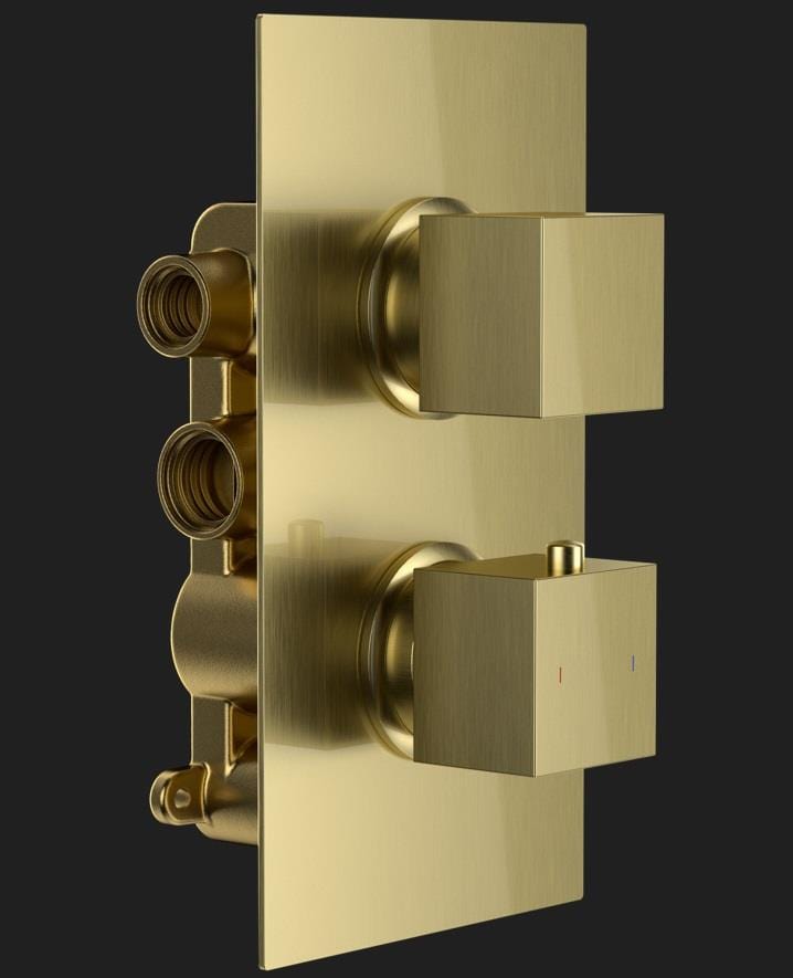 Aquarius Bathrooms Concealed Valve Kit Aquarius RainLux Square Brushed Brass 2 Outlet Shower Bundle AQRLKIT04BB