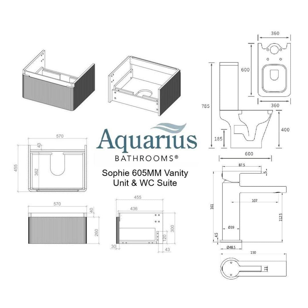 Aquarius Vanity Unit Aquarius Sophie 605mm Vanity Unit and WC Set with Finishes