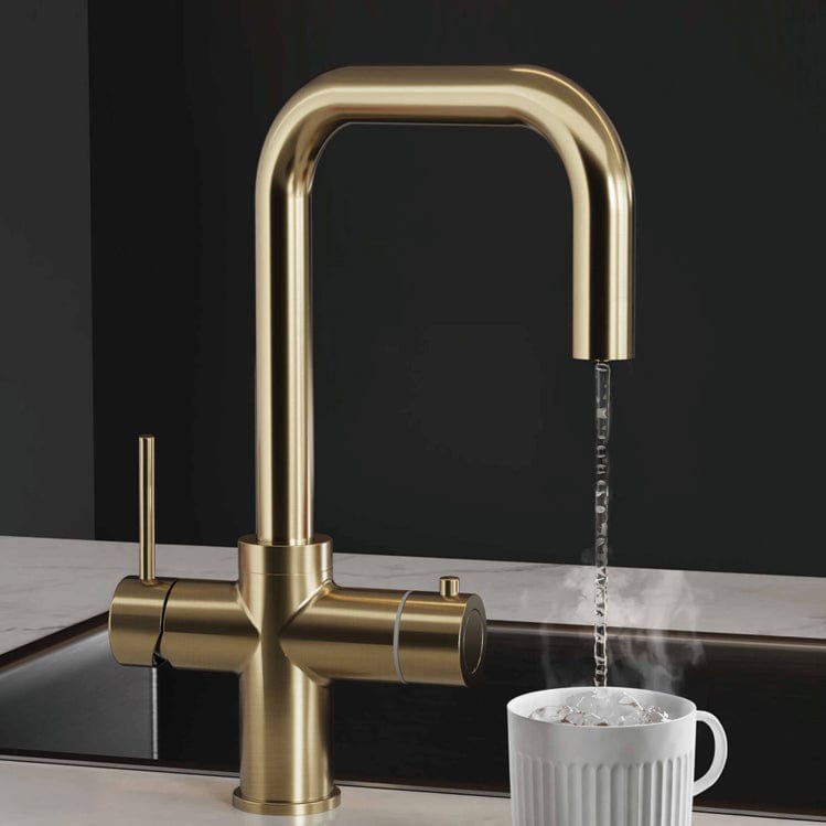 Aquarius Bathrooms Instant Hot Water Tap Brushed Brass Aquarius TrueCook Square 4-in-1 Instant Hot Water Kitchen Tap with Square Spout