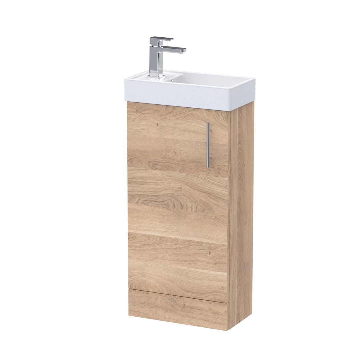 Aquarius Bathrooms Floor Standing Unit Bleached Oak Aquarius Byron 400mm Floor Standing 1 Door Cloakroom Vanity Unit with 1 Tap Hole Basin