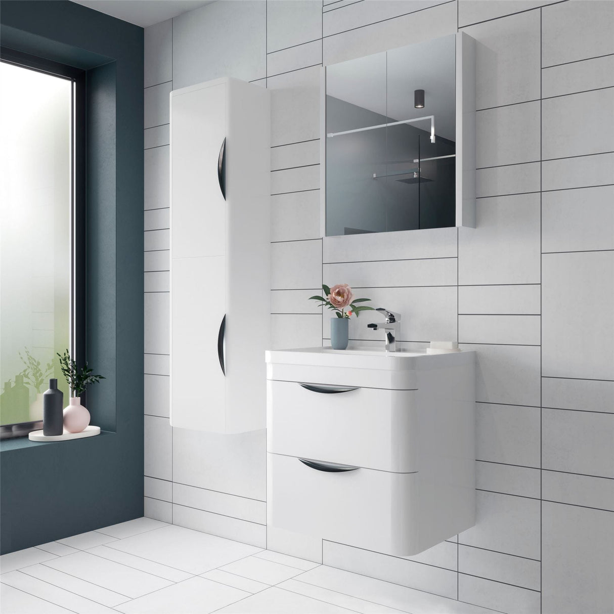 Aquarius Bathrooms Wall Mounted Vanity Unit Gloss White Aquarius Perth 600mm 2 Drawer Wall Mounted Vanity Unit with 1 Tap Hole Basin