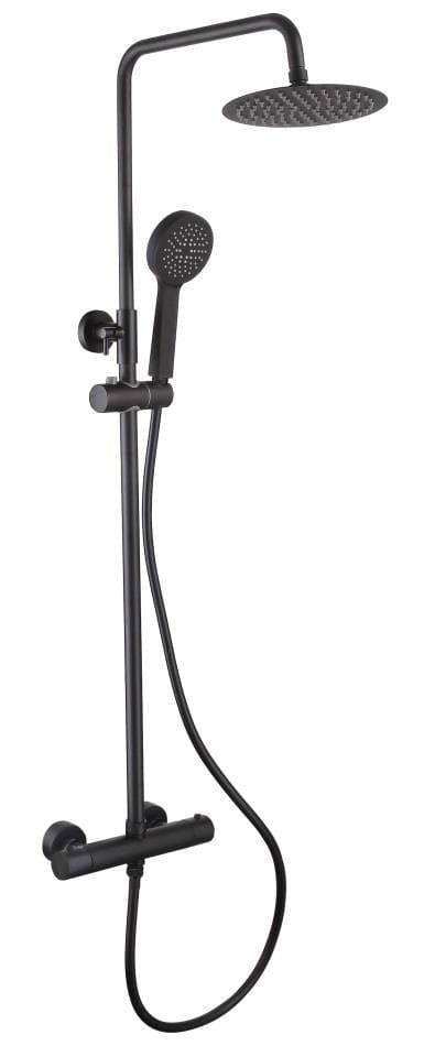 Aquarius Bathrooms Bar Valve Kit Aquarius RainLux Cool Touch Exposed Adjustable Height Round Shower Black AQRL17K