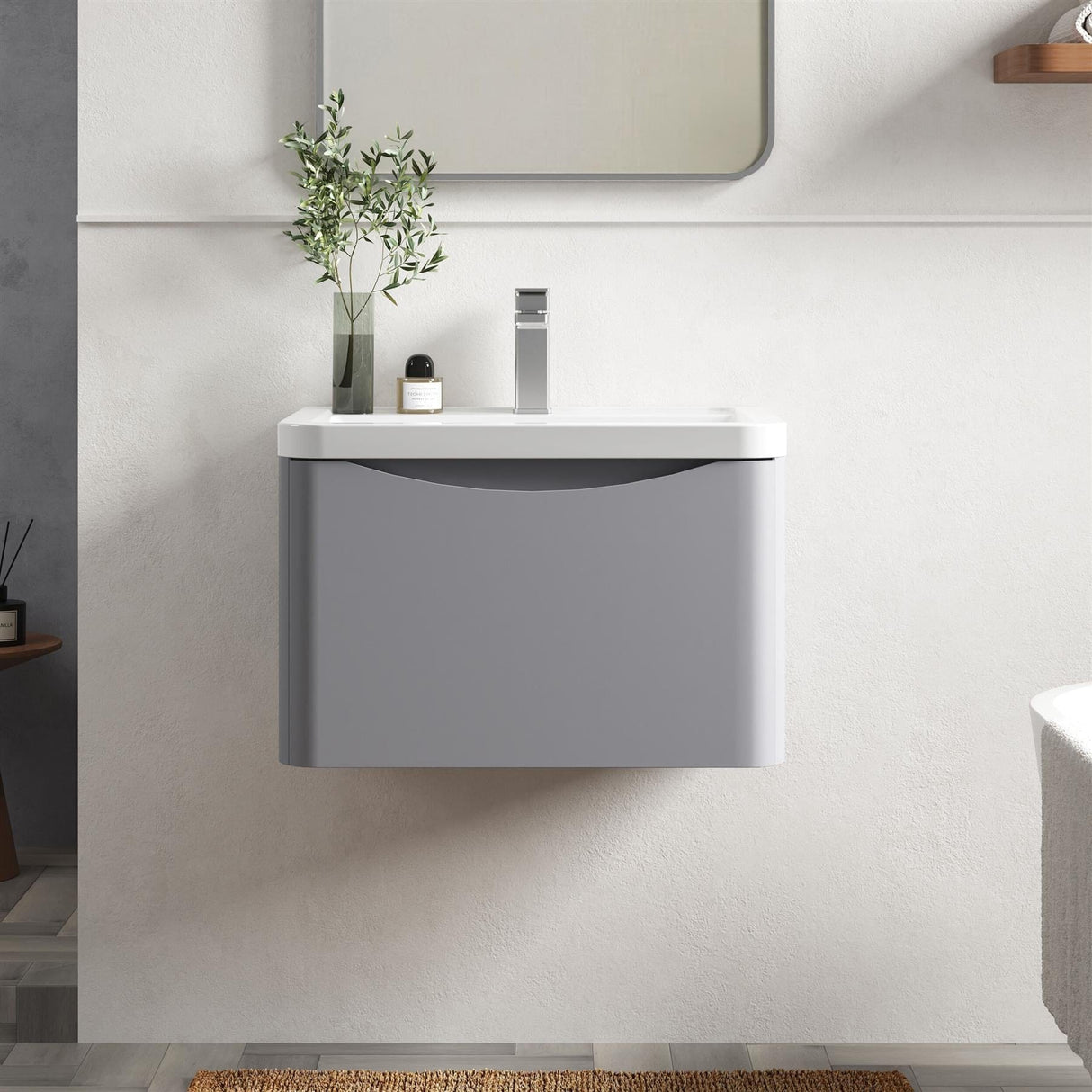 Aquarius Bathrooms Wall Mounted Vanity Unit Aquarius Seren 600mm Wall Mounted One Drawer Vanity Unit with Basin