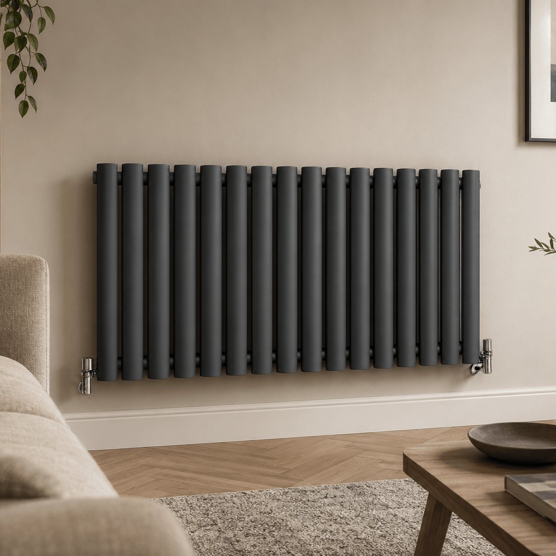 Aquarius Bathrooms Column Radiator 600 x 960mm Aquarius Athens Single Horizontal Column Radiator in Anthracite