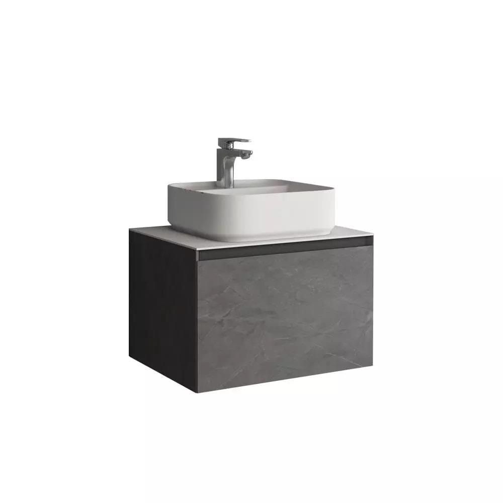 Aquarius Wall Mounted Unit Grey Marble / Solid White Aquarius JF-Series 600mm Single Drawer Vanity Unit with Countertop