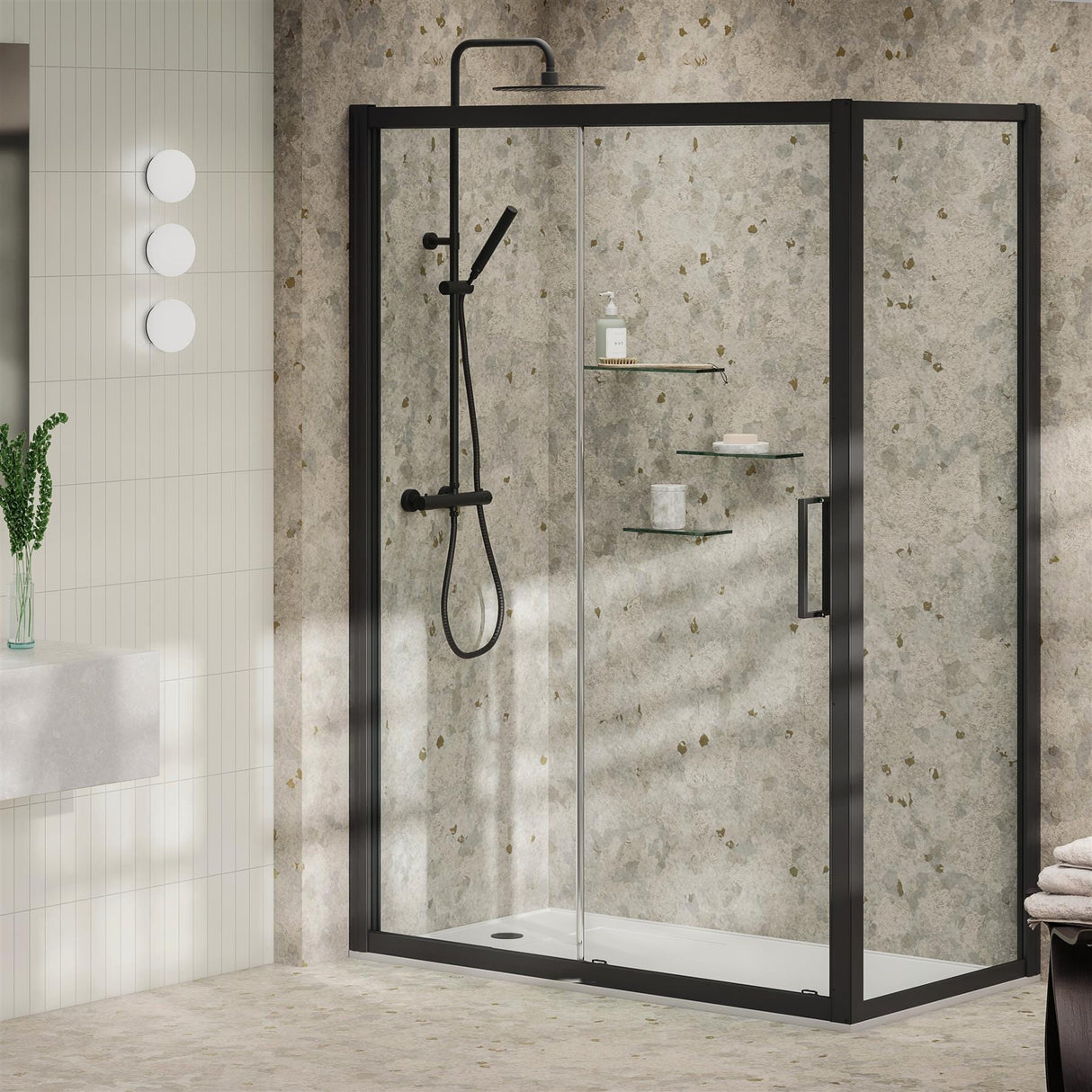 Aquarius Bathrooms Shower Door Black / 700mm Aquarius Pluvia 6mm Shower Door Side Panel