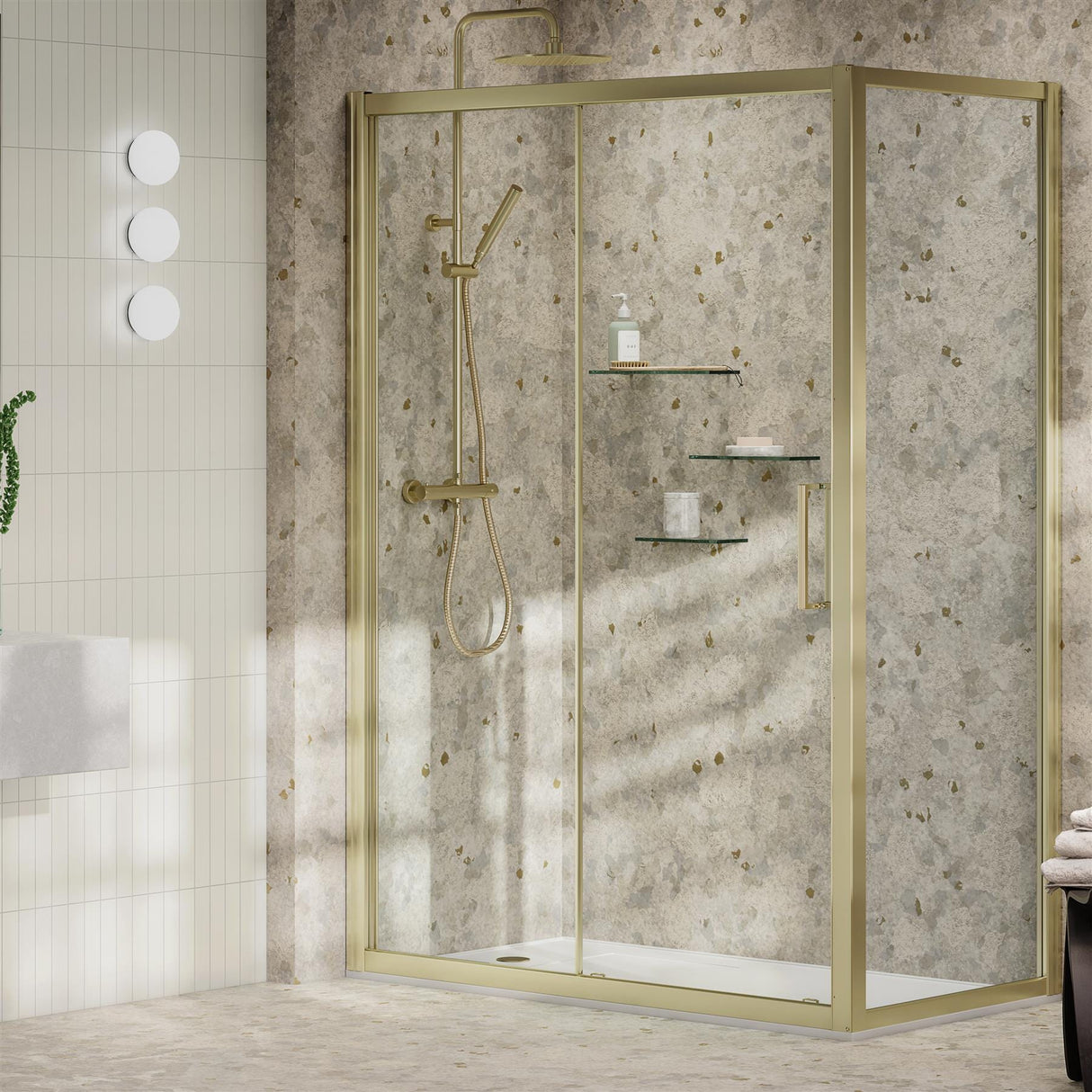 Aquarius Bathrooms Sliding Shower Door Brushed Brass / 1000mm Aquarius Pluvia 8mm Sliding Shower Door