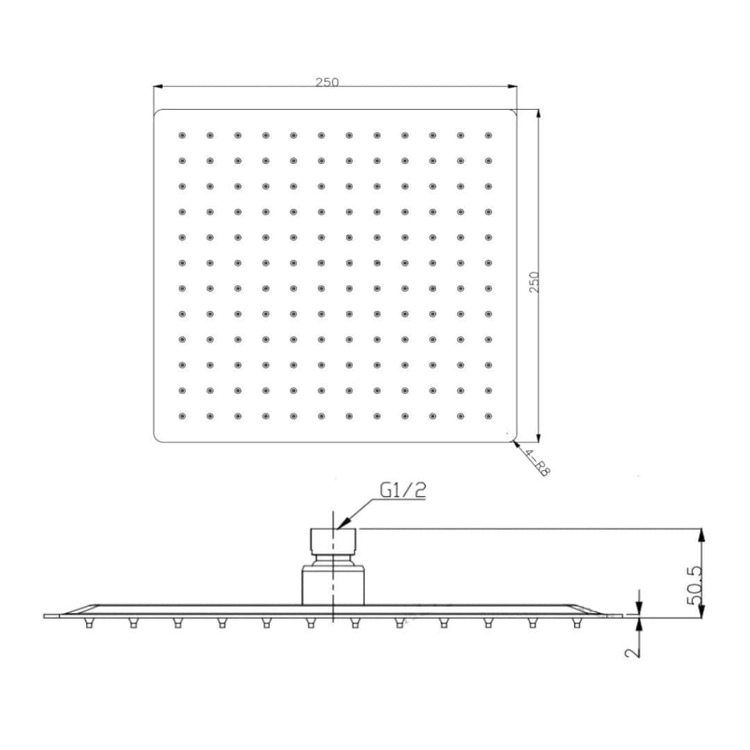 Aquarius Bathrooms Fixed Shower Head Aquarius RainLux Square Slim Shower Head
