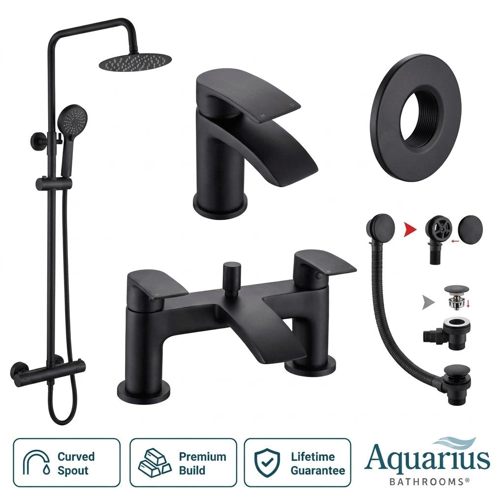 Aquarius Arc Complete Brassware Pack with Bath and Basin Tap and Exposed Shower