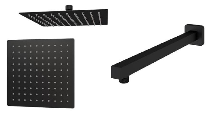 Aquarius Bathrooms Shower Arm and Head Kit Aquarius Modern Square Over Head 200mm Shower Head & Arm Matt Black AQ60103534