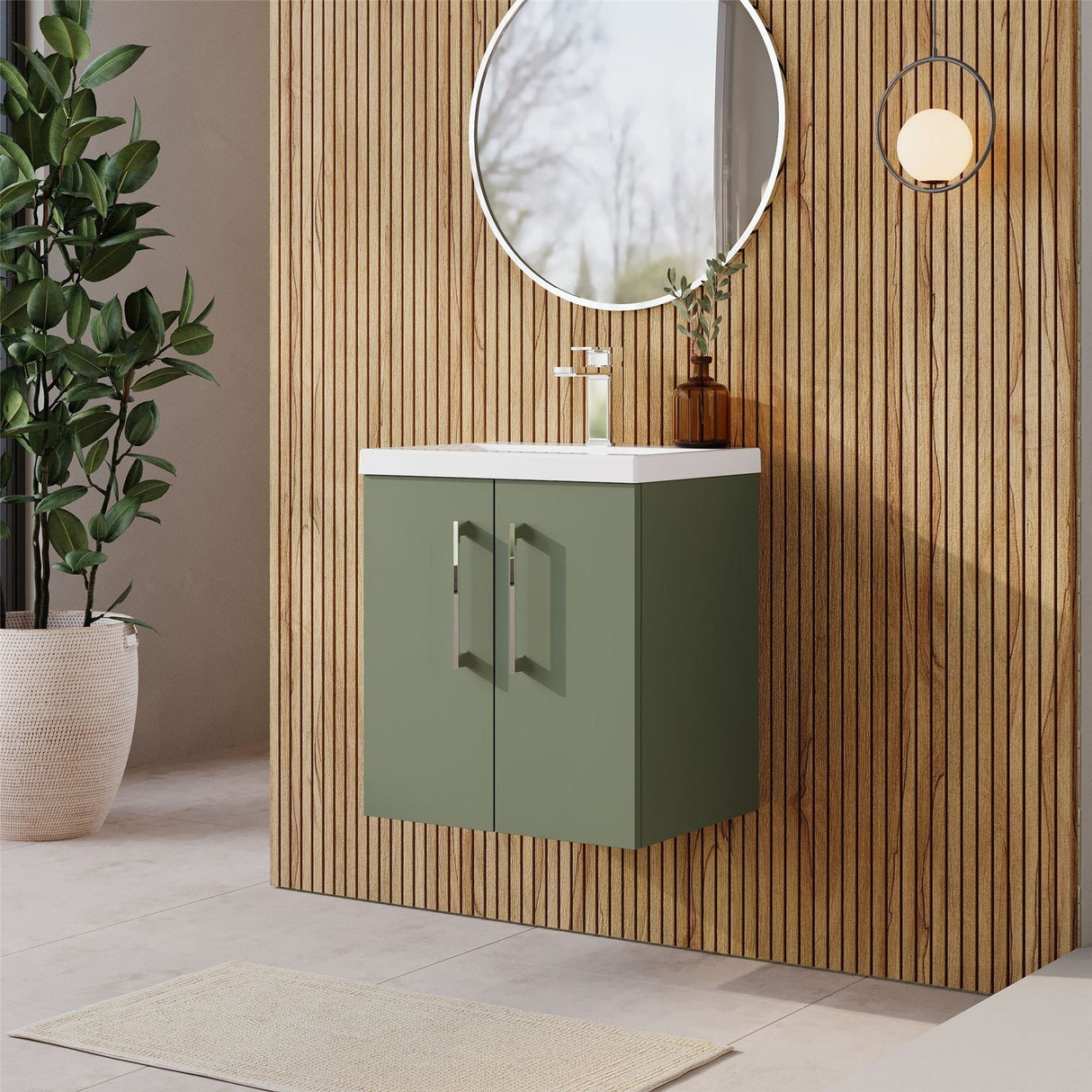 Aquarius Floor Standing Vanity Unit Satin Green Aquarius Brisbane 500mm Wall Hung 2 Door Vanity Unit with 1 Tap Hole Mid Edge Basin