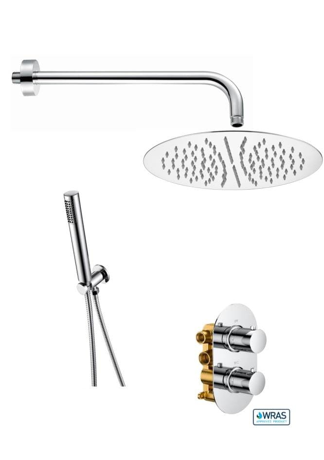 Aquarius Bathrooms Concealed Valve Kit Aquarius RainLux Round Chrome 2 Outlet Shower Bundle AQRLKIT03CR
