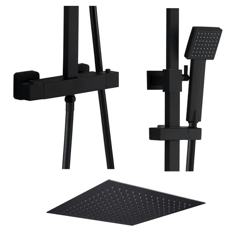 Aquarius Bathrooms Bar Valve Kit Aquarius RainLux Cool Touch Exposed Adjustable Height Square Shower Black AQRL18K