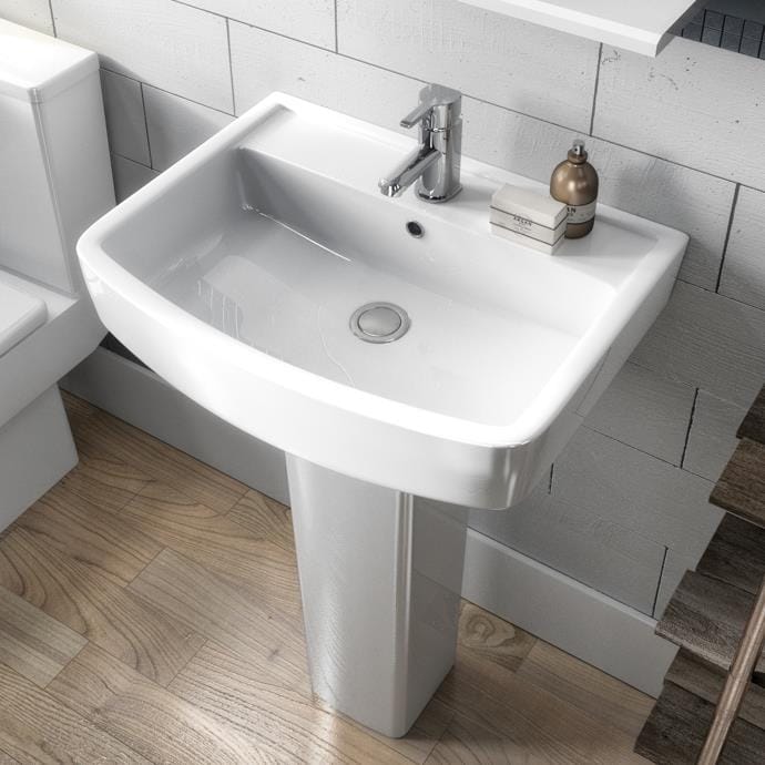 Aquarius Bathrooms Pedestal Basin Aquarius Squared 520mm One Tap Hole Basin and Pedestal