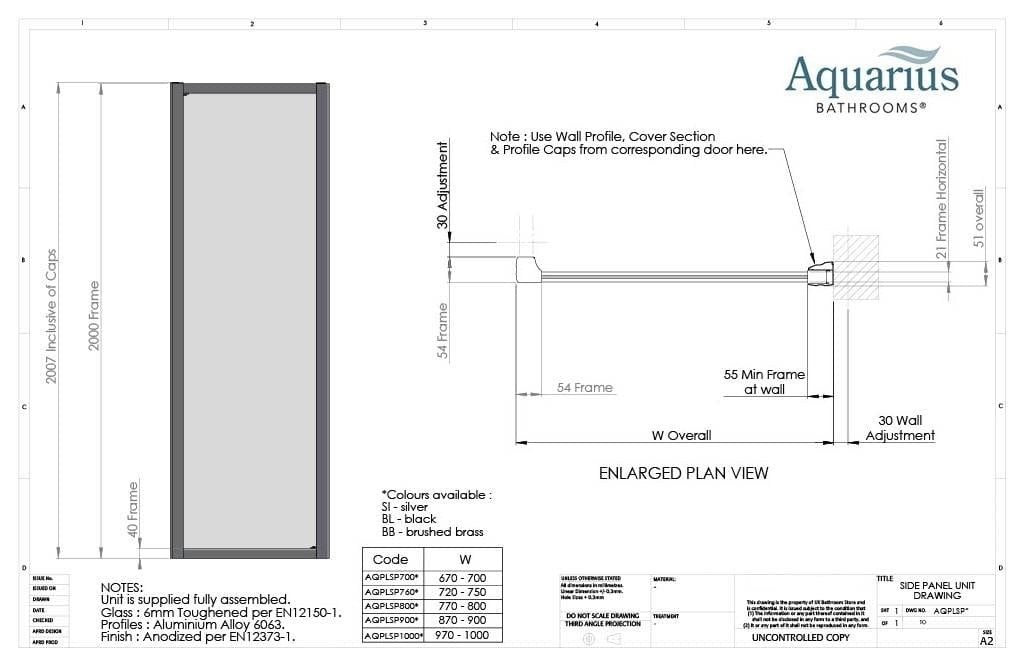 Aquarius Bathrooms Shower Door Aquarius Pluvia 6mm Shower Door Side Panel