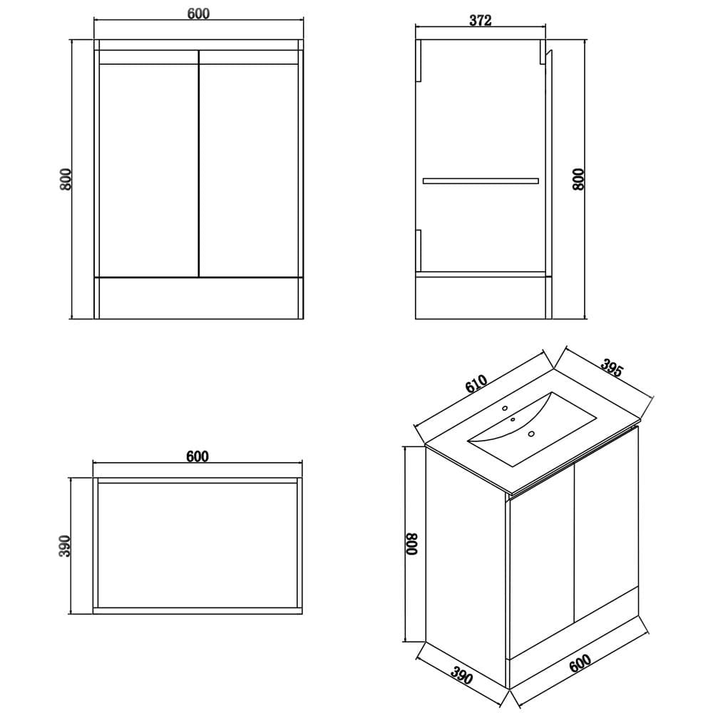 Aquarius Bathrooms Floor Standing Vanity Unit Aquarius Halite Waterproof Grey Vanity Unit and 1TH Basin
