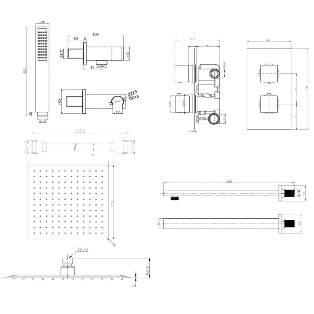 Aquarius Bathrooms Concealed Shower Set Aquarius RainLux Square 2 Outlet Shower Bundle