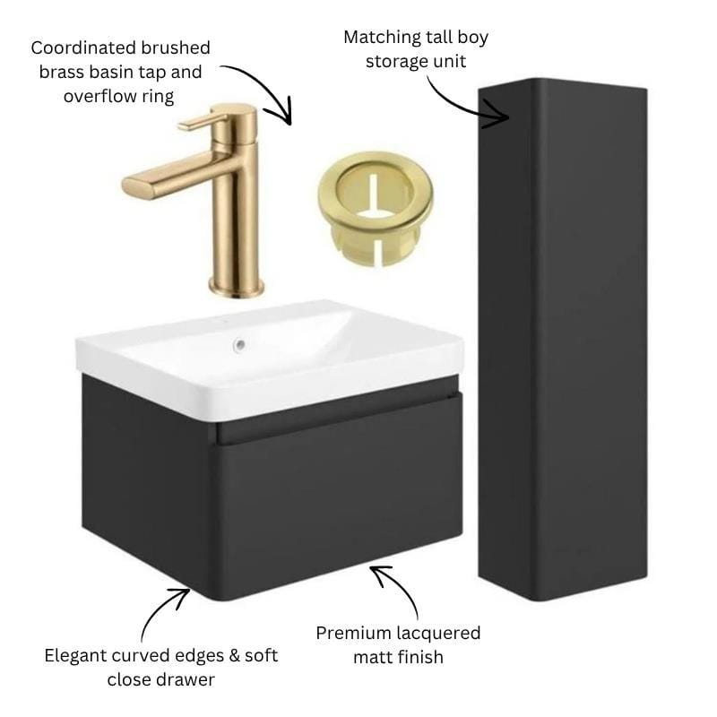 Aquarius Vanity Unit Aquarius Sophie 605mm Wall Hung Vanity Unit, Tall Boy Storage Unit, Tap and Fittings Bundle