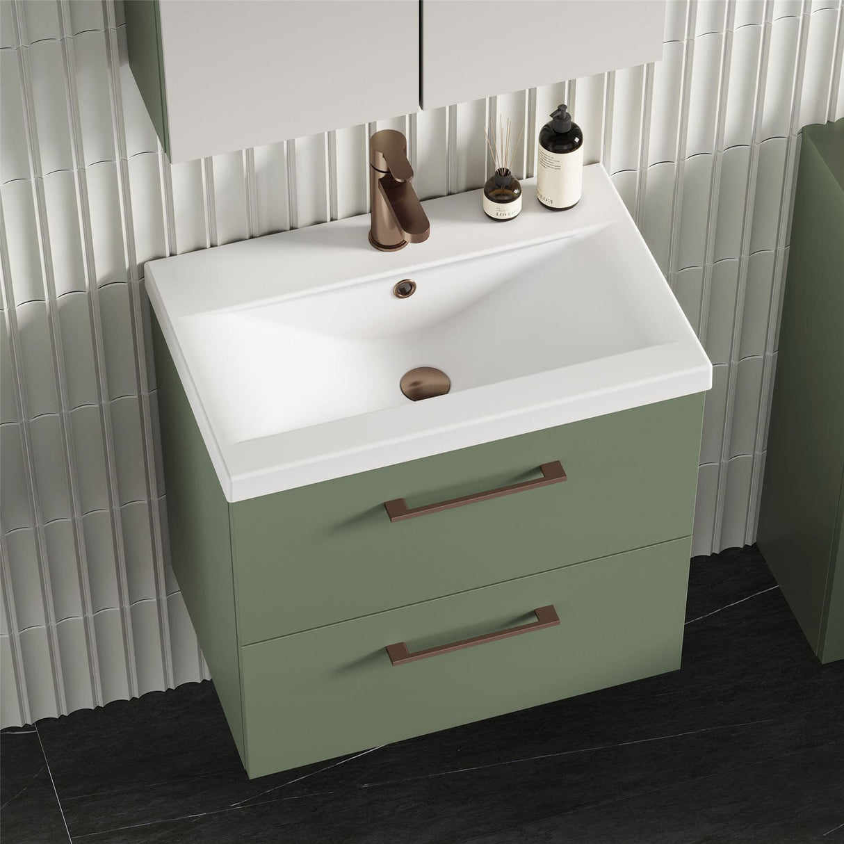 Aquarius Wall Mounted Vanity Unit Aquarius Brisbane 600mm Wall Hung 2 Drawer Vanity Unit with 1 Tap Hole Mid Edge Basin