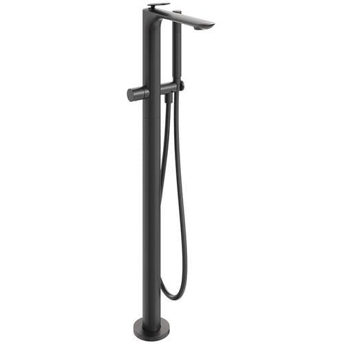 Aquarius Bathrooms Freestanding Bath Filler Matt Black Aqaurius Huck Floor Standing Bath Shower Mixer with Shower Kit