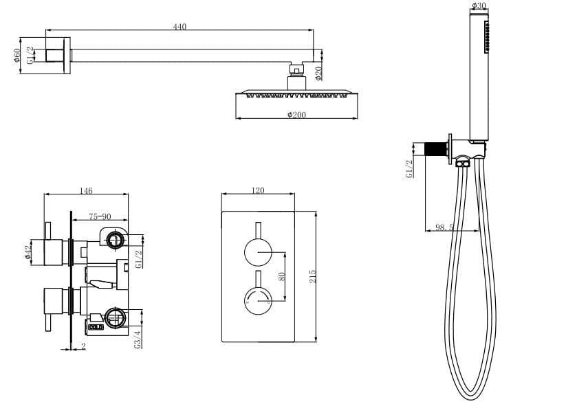 Aquarius Bathrooms Concealed Valve Kit Aquarius Modern Square Shower Bundle Chrome AQBND017