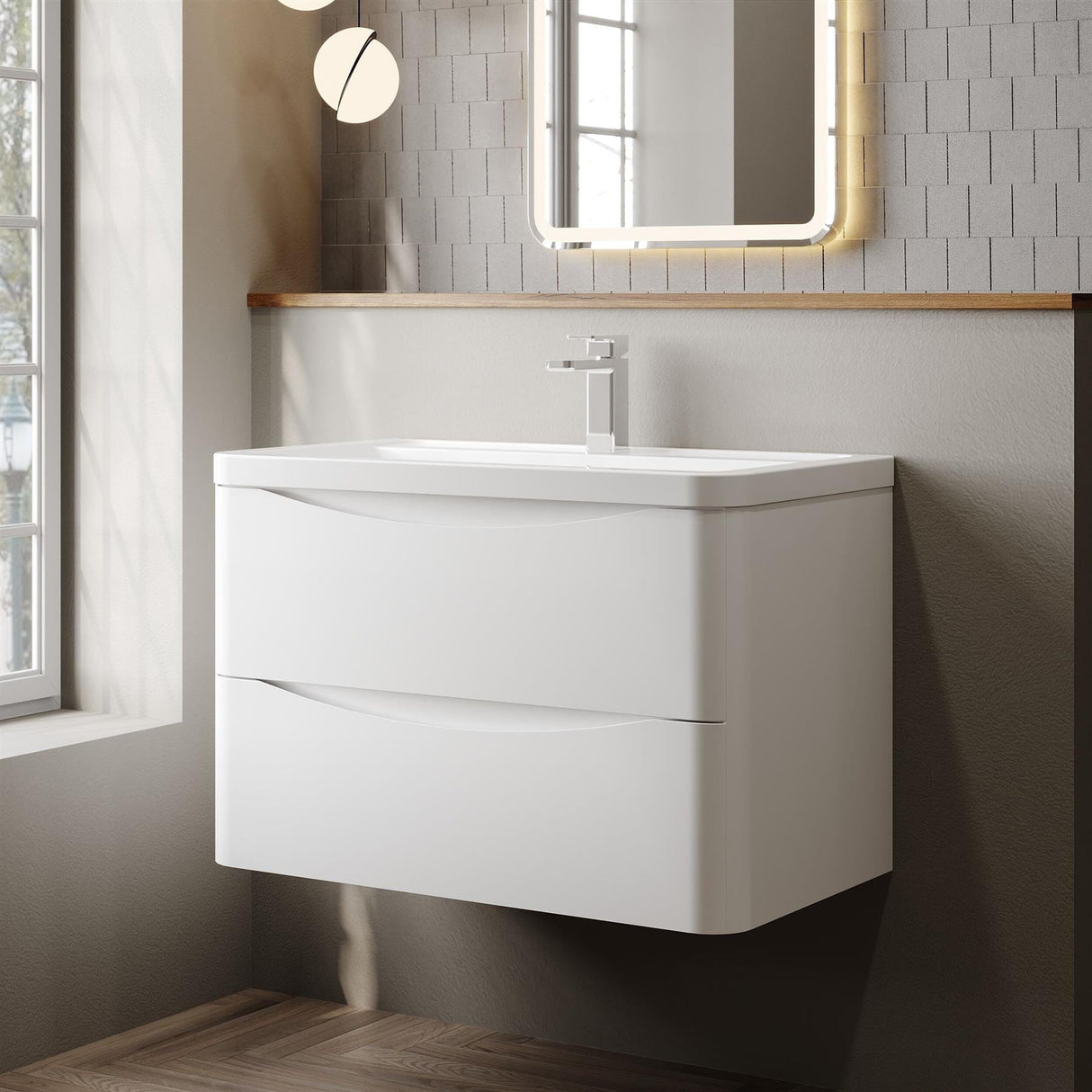 Aquarius Bathrooms Wall Mounted Vanity Unit White Aquarius Seren 800mm Wall Mounted Two Drawer Vanity Unit with Basin