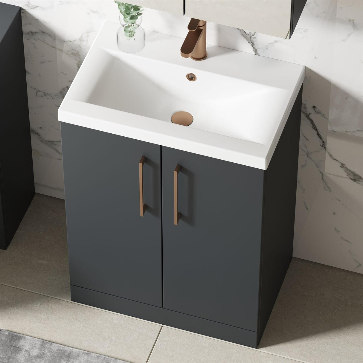 Aquarius Floor Standing Vanity Unit Aquarius Brisbane 600mm 2 Door Floor Standing Vanity Unit with 1 Tap Hole Mid Edge Basin