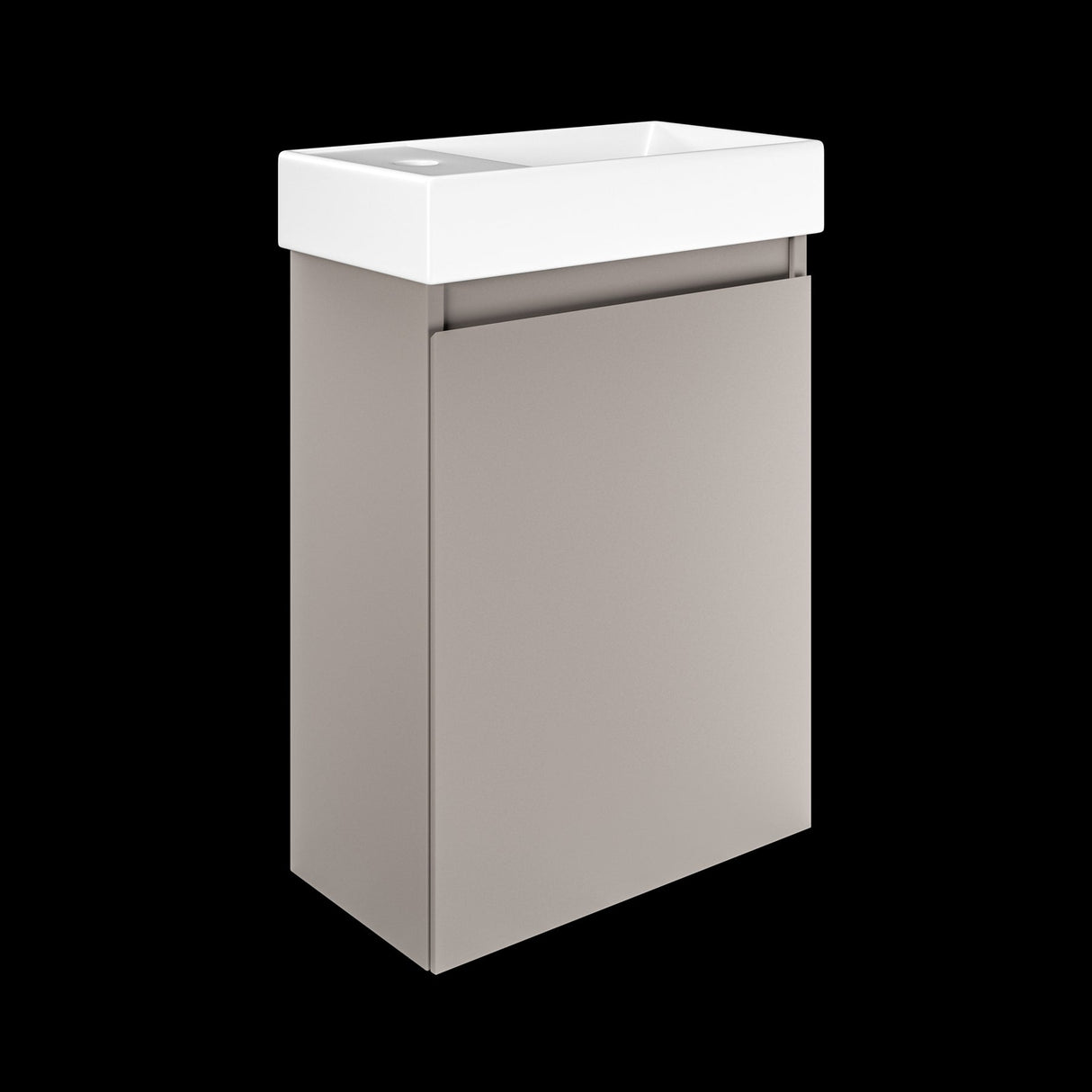 Tissino Wall Mounted Unit Soft Taupe / Left Hand / White Aquarius Monsoon Cloakroom Unit with Basin - 500 x 390 - Wall Mounted - One Door