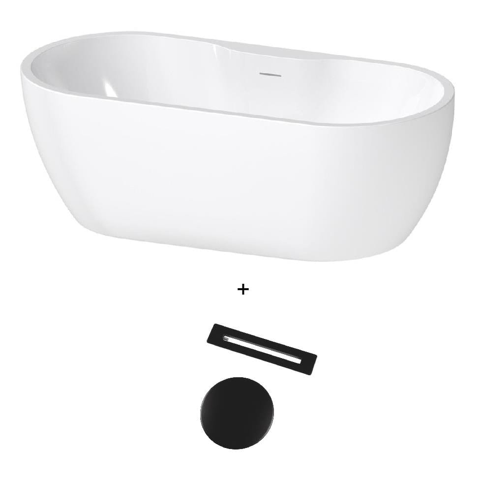 Aquarius Bathrooms Modern Freestanding Bath Black Aquarius Luxor Freestanding Soaking Bath Tub - 1650 x 745mm - Gloss White