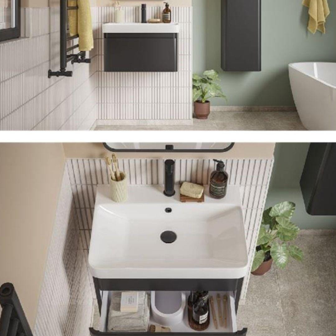 Aquarius Wall Mounted Vanity Unit 605mm / Matt Black Aquarius Sophie Vanity Unit with 1 Taphole Basin