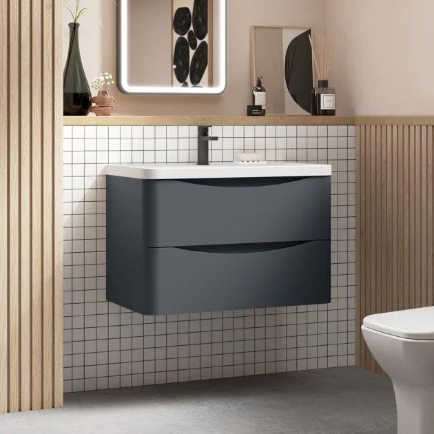 Aquarius Bathrooms Wall Mounted Vanity Unit Soft Black Aquarius Seren 800mm Wall Mounted Two Drawer Vanity Unit with Basin