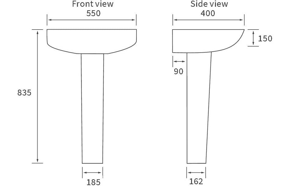 Aquarius Bathrooms Pedestal Basin Aquarius Willow 550mm 1TH Basin With Full Pedestal AQWW1164