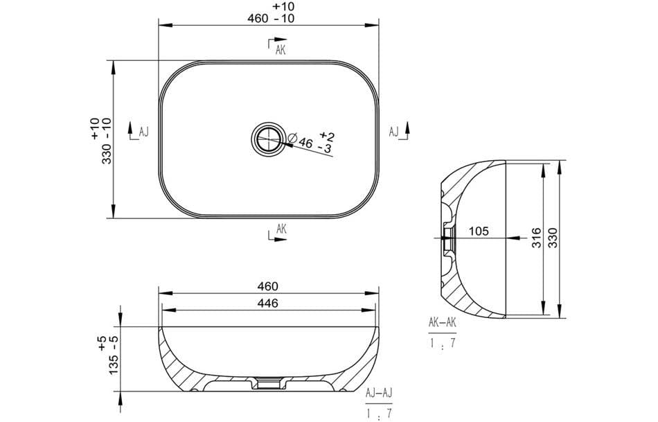 Aquarius Bathrooms Countertop Basin Aquarius V-Series 4 Luxury 0TH Vessel Wash Bowl 460mm White Marble Effect AQVS0074