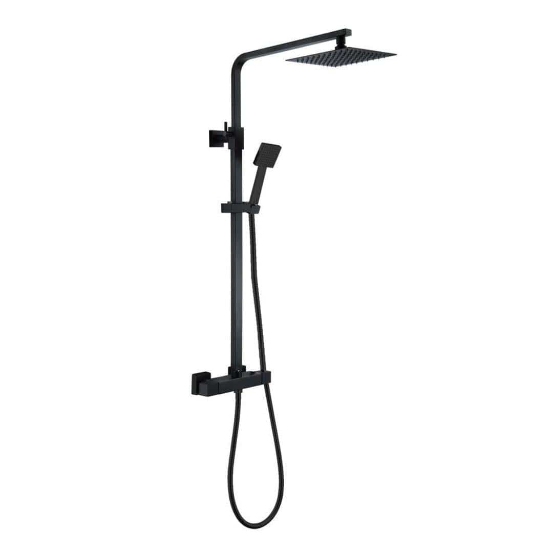Aquarius Bathrooms Bar Shower Kit Matt Black Aquarius RainLux Eco Square Adjustable Exposed Bar Shower System