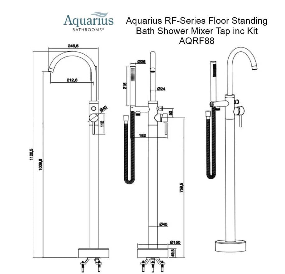 Aquarius Bathrooms Freestanding Bath Filler Aquarius RF-Series Floor Standing Bath Shower Mixer with Shower Kit