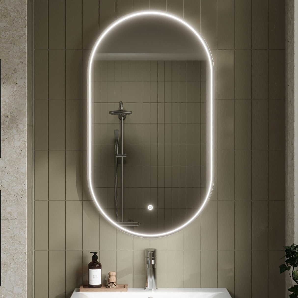 Aquarius Bathrooms Illuminated Mirror Chrome Aquarius Lumine Inset Framed LED Touch Sensor Pill Mirror - 800 x 500mm