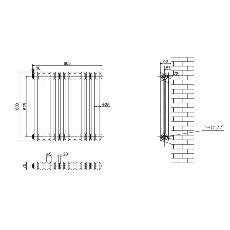 Aquarius Bathrooms Column Radiator Aquarius Foundry Horizontal 2 Column Radiator in White
