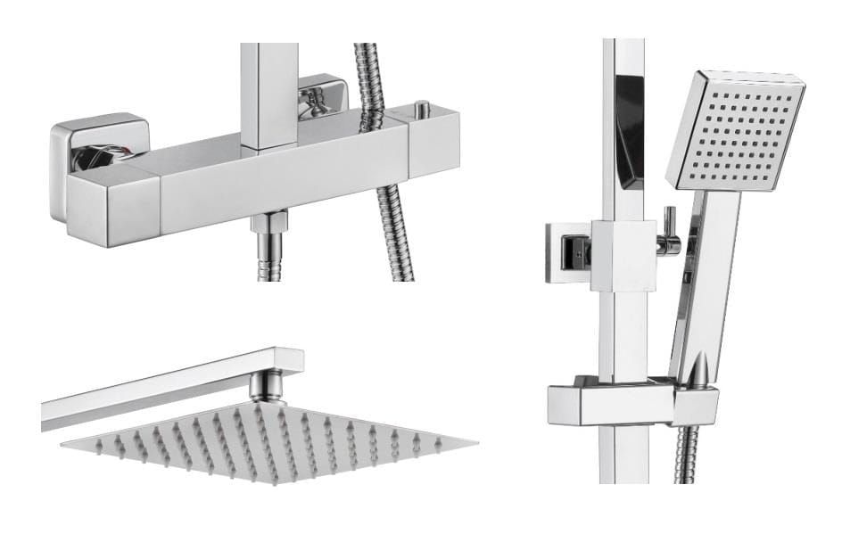 Aquarius Bathrooms Bar Valve Kit Aquarius RainLux Cool Touch Exposed Adjustable Height Square Shower Chrome AQRL18CR
