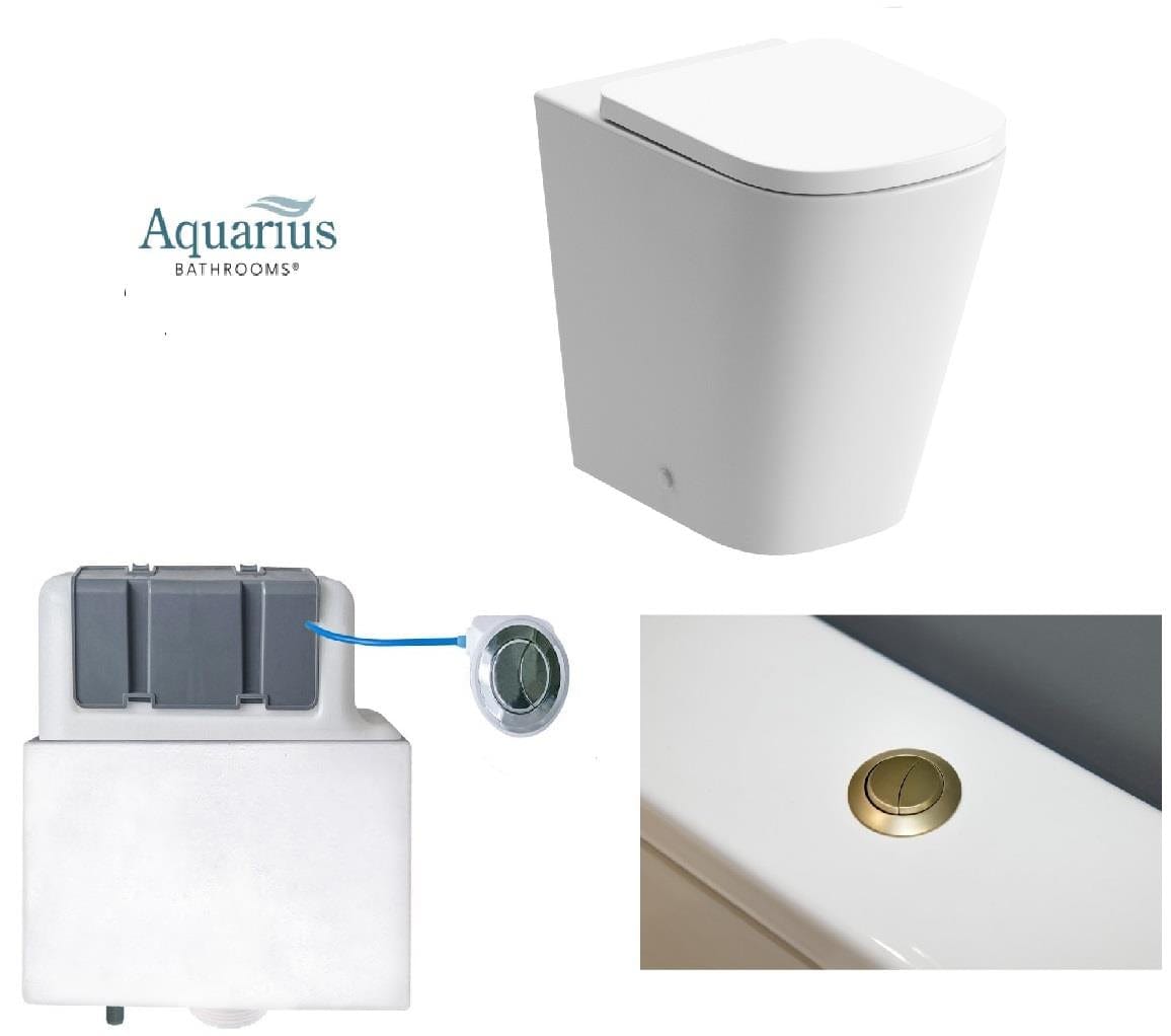 Aquarius Bathrooms Back to Wall Toilet Aquarius Laura Back to Wall Rimless Toilet Bundle with Pan, Cistern and Flush Button