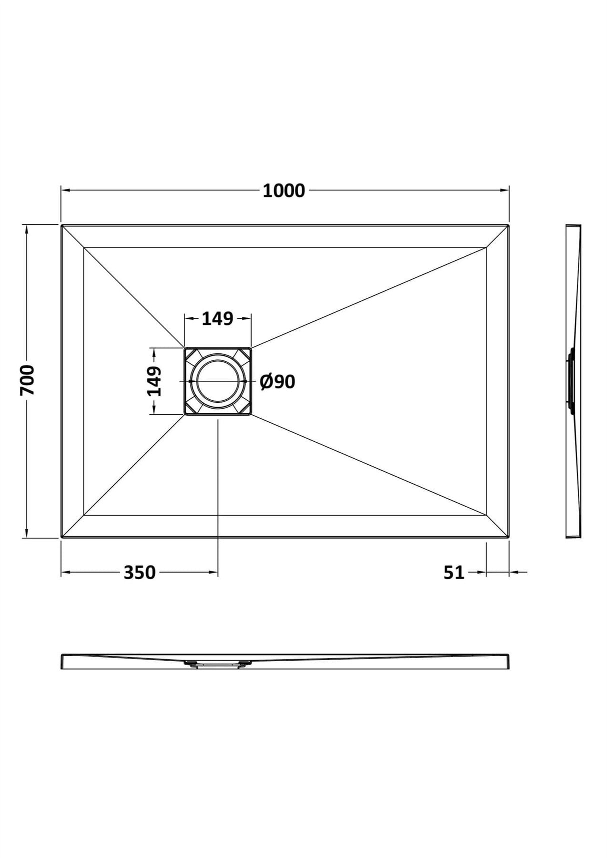 Aquarius Bathrooms Rectangle Shower Tray 1000x700mm Aquarius Urbano Slimline 33mm Slate Effect Rectangular Stone Resin Shower Tray in White Slate