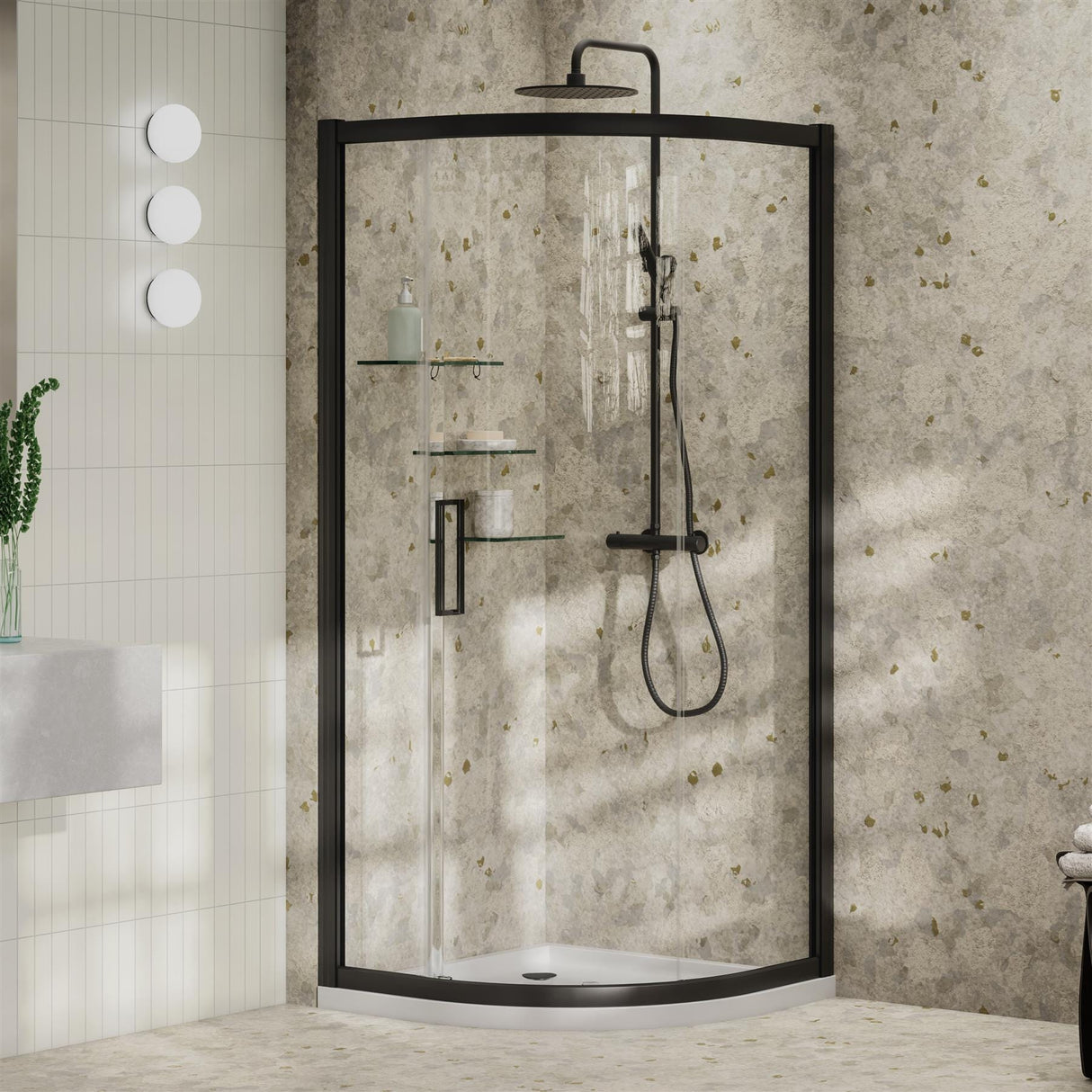 Aquarius Bathrooms Quadrant Shower Enclosure Black / 900mm Aquarius Pluvia 8mm Quadrant Single Sliding Shower Door