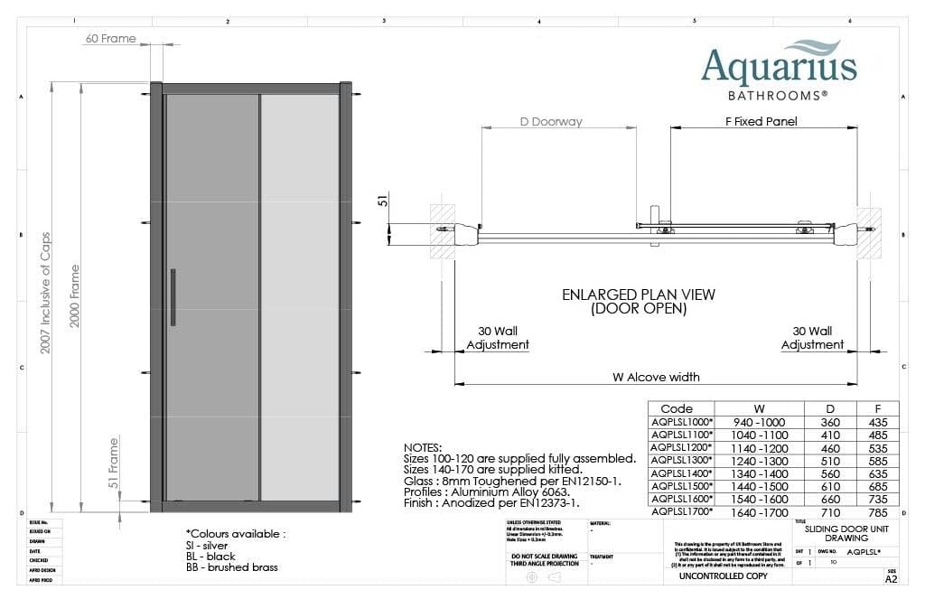 Aquarius Bathrooms Sliding Shower Door Aquarius Pluvia 8mm Sliding Shower Door