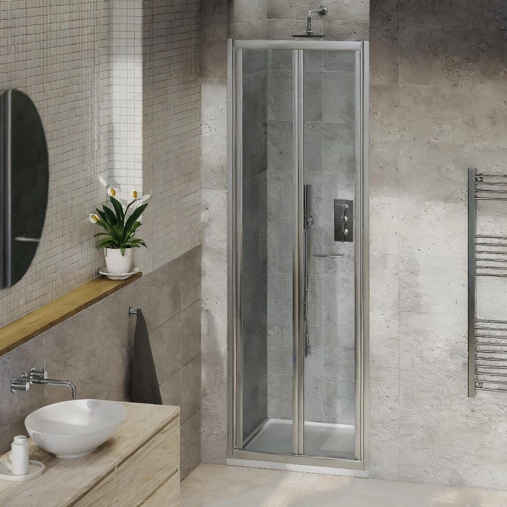 Aquarius Bathrooms Bi-Fold Shower Door 760mm Aquarius Pluvia 8mm Bifold Shower Door in Silver