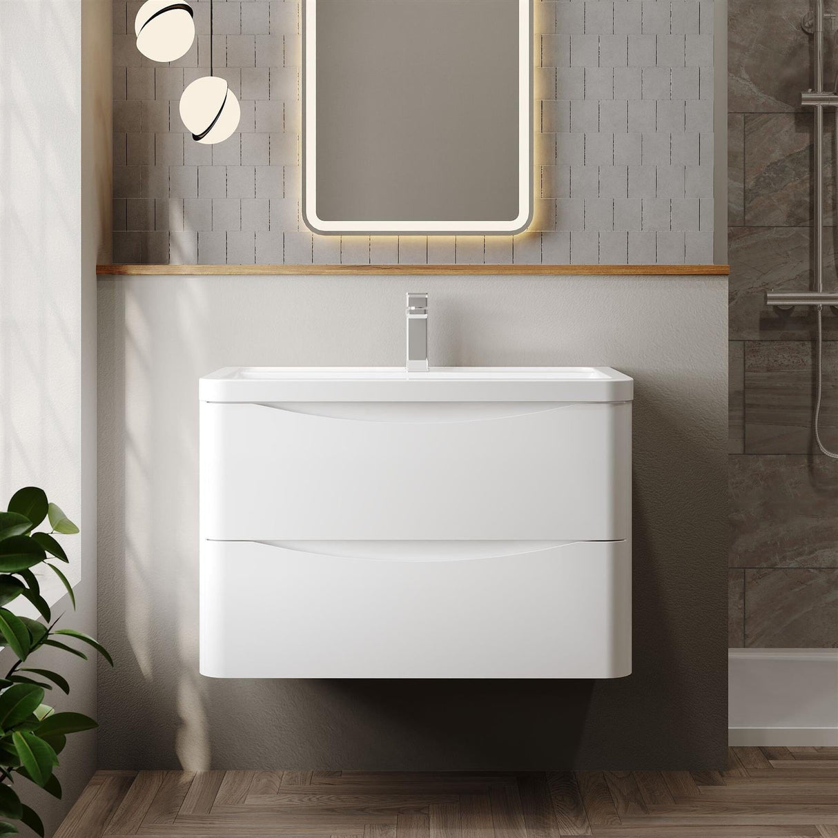 Aquarius Bathrooms Wall Mounted Vanity Unit Aquarius Seren 800mm Wall Mounted Two Drawer Vanity Unit with Basin