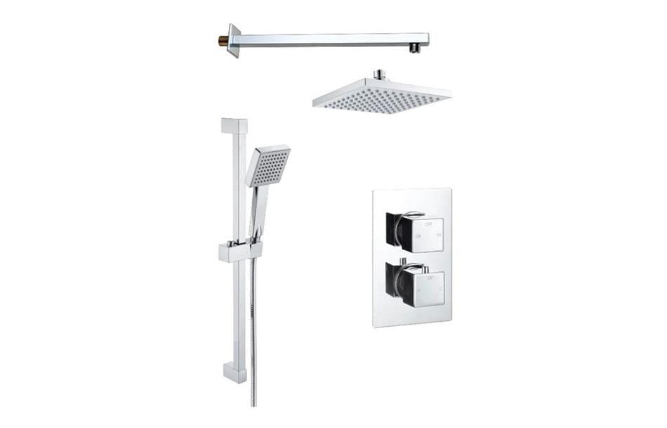 Aquarius Bathrooms Concealed Valve Kit Aquarius Modern Square Shower Bundle with Riser Chrome AQBND0122