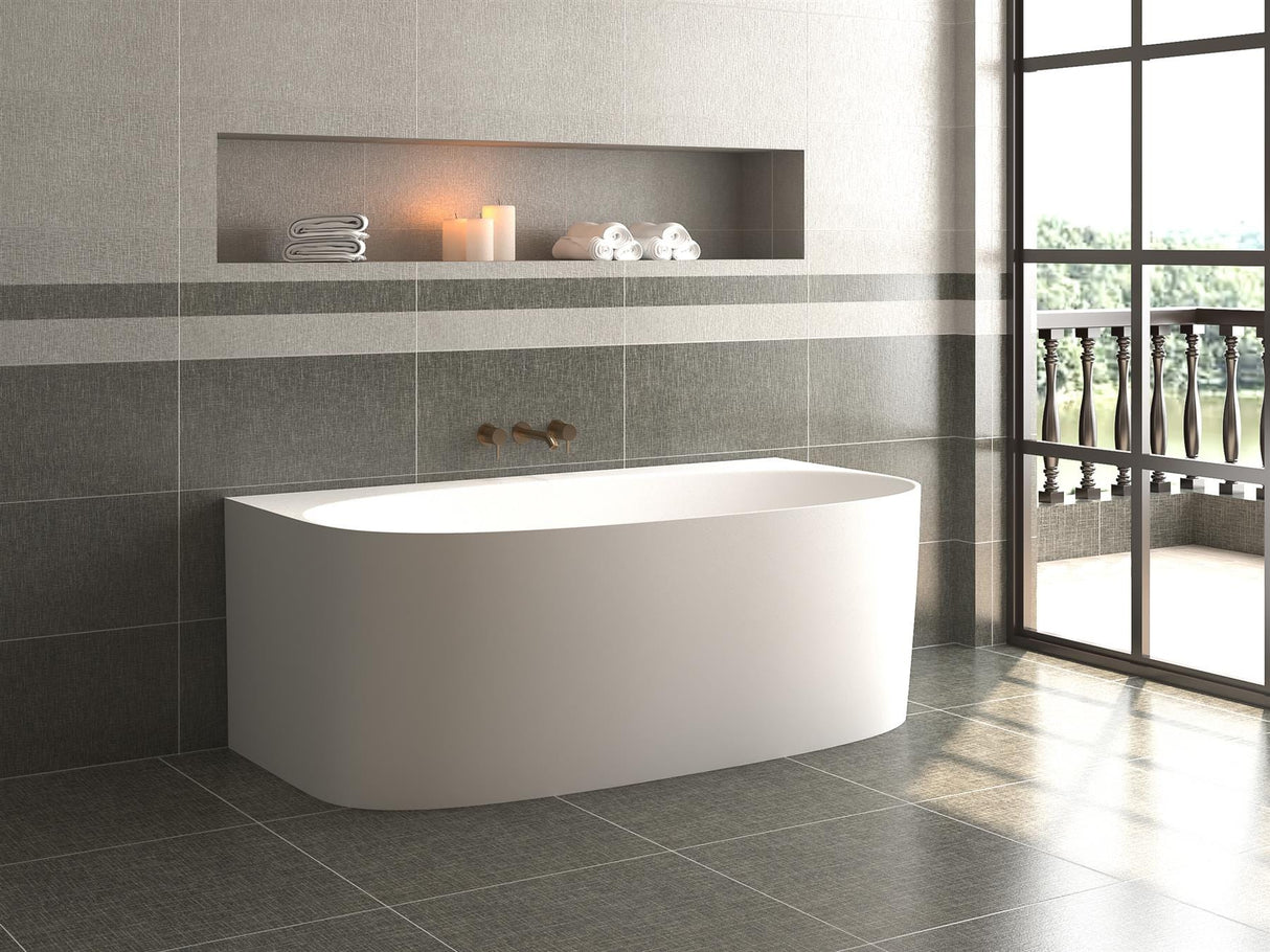 Aquarius Bathrooms Freestanding Bath Aquarius Garda Back to Wall Freestanding Stone Bath in Gloss White 1580mm