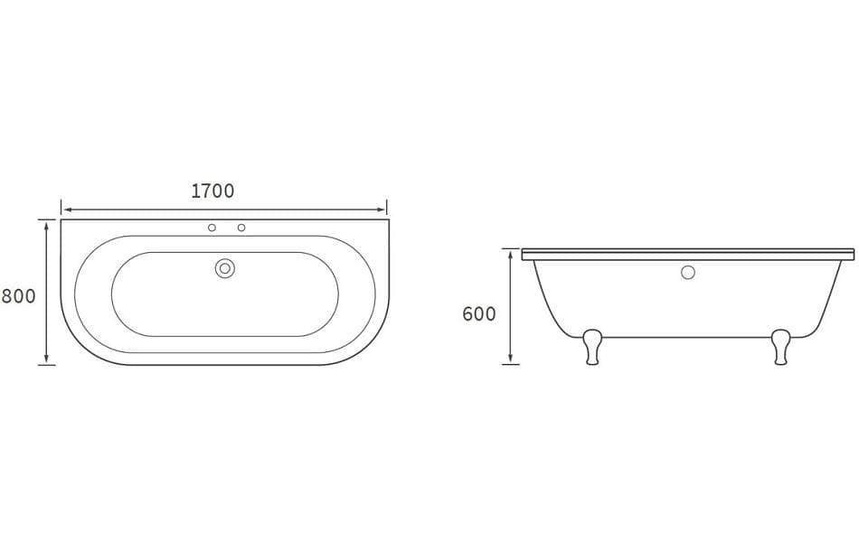 Aquarius Bathrooms Freestanding Bath Aquarius Timeless Luxury Freestanding Back To Wall 2TH Bath With Chrome Lions Paw Feet 1700mm