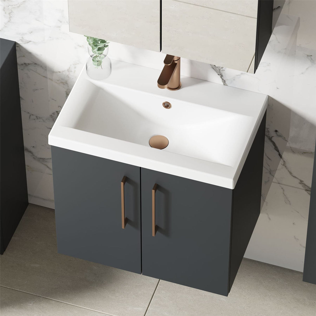 Aquarius Wall Mounted Vanity Unit Aquarius Brisbane 600mm Wall Hung 2 Door Vanity Unit with 1 Tap Hole Mid Edge Basin